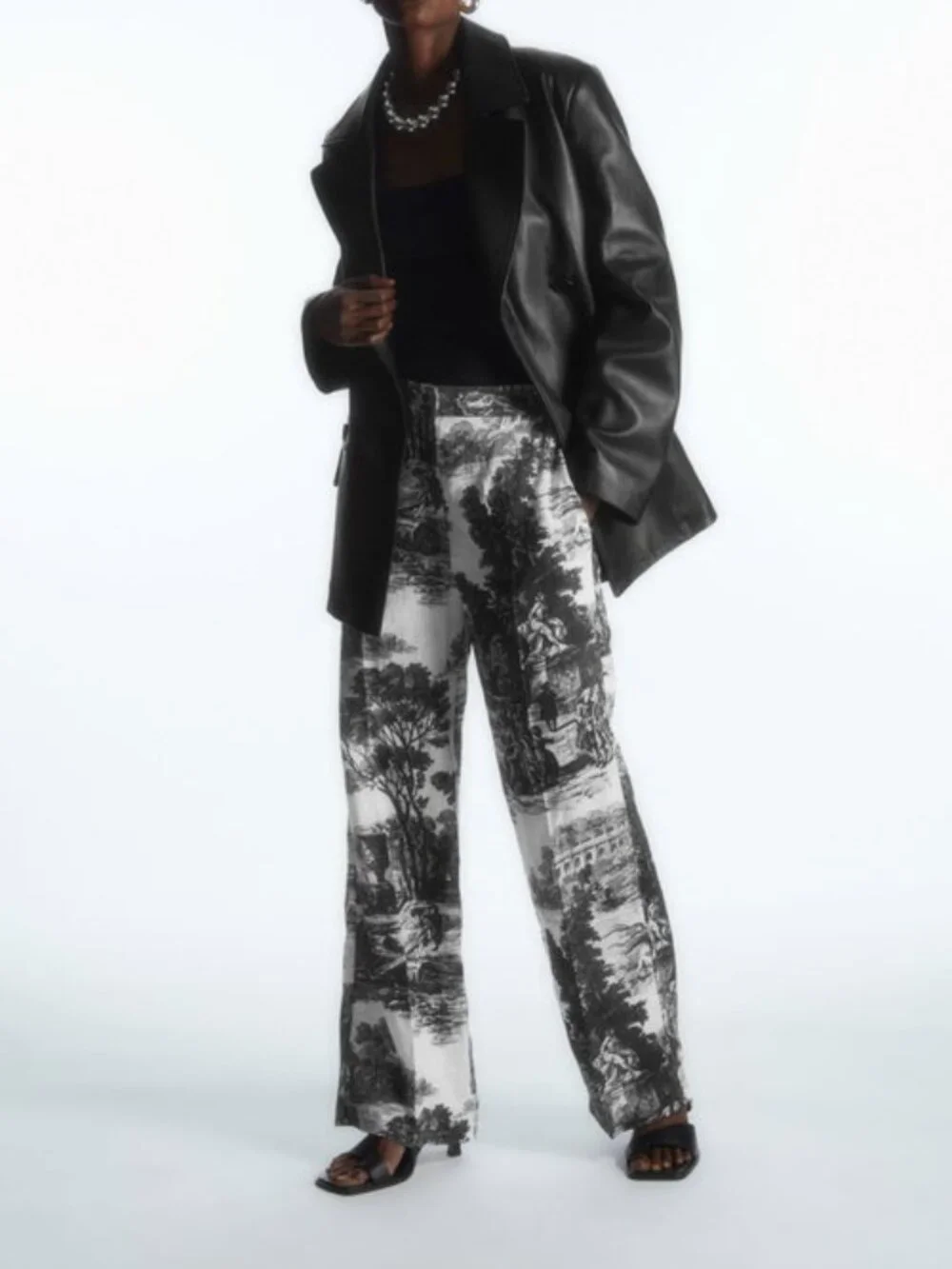 COS French Toile Linen Trousers in Black/White Size 4